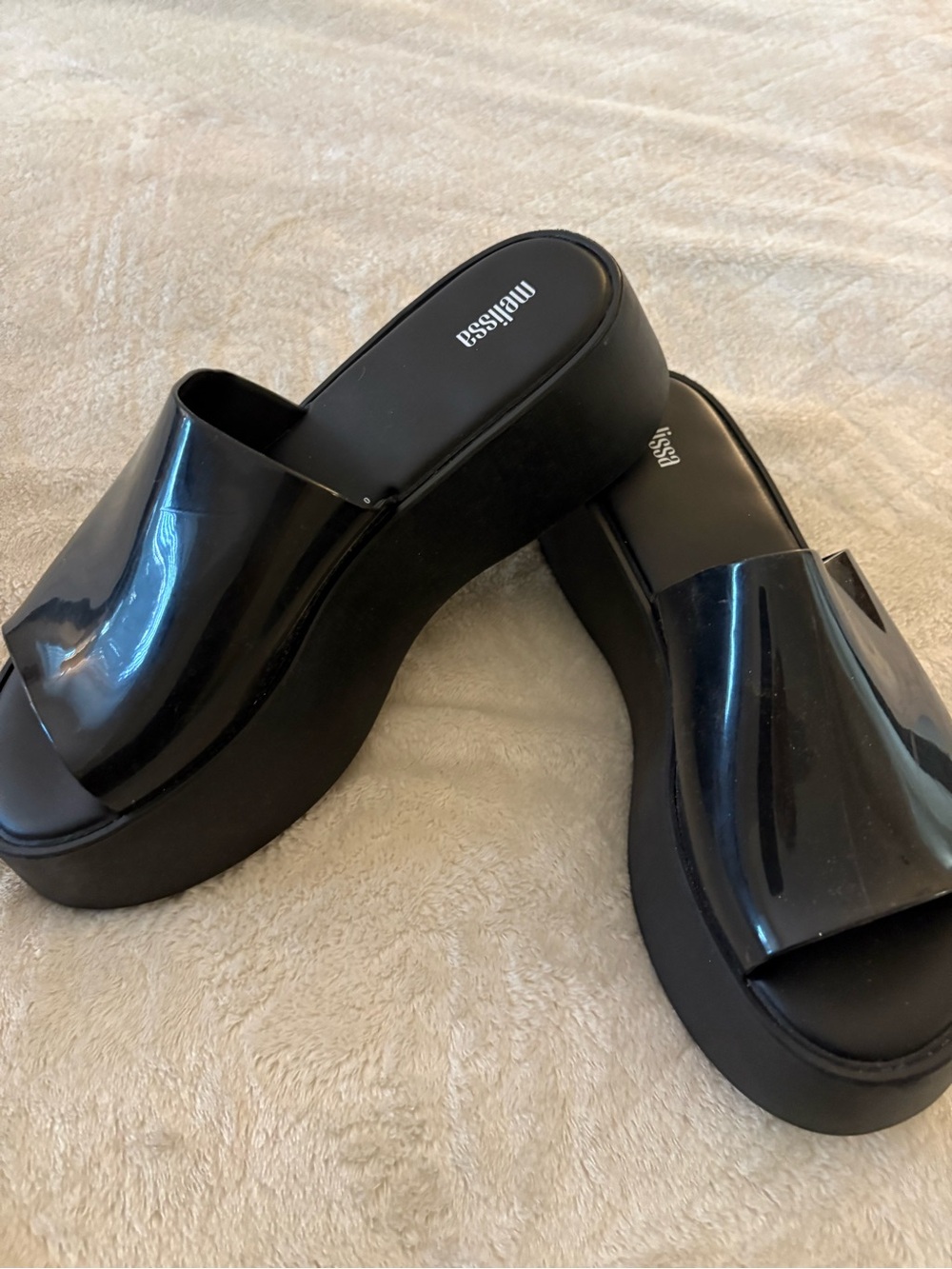 Melissa Black Glossy Platform Slide Sandals